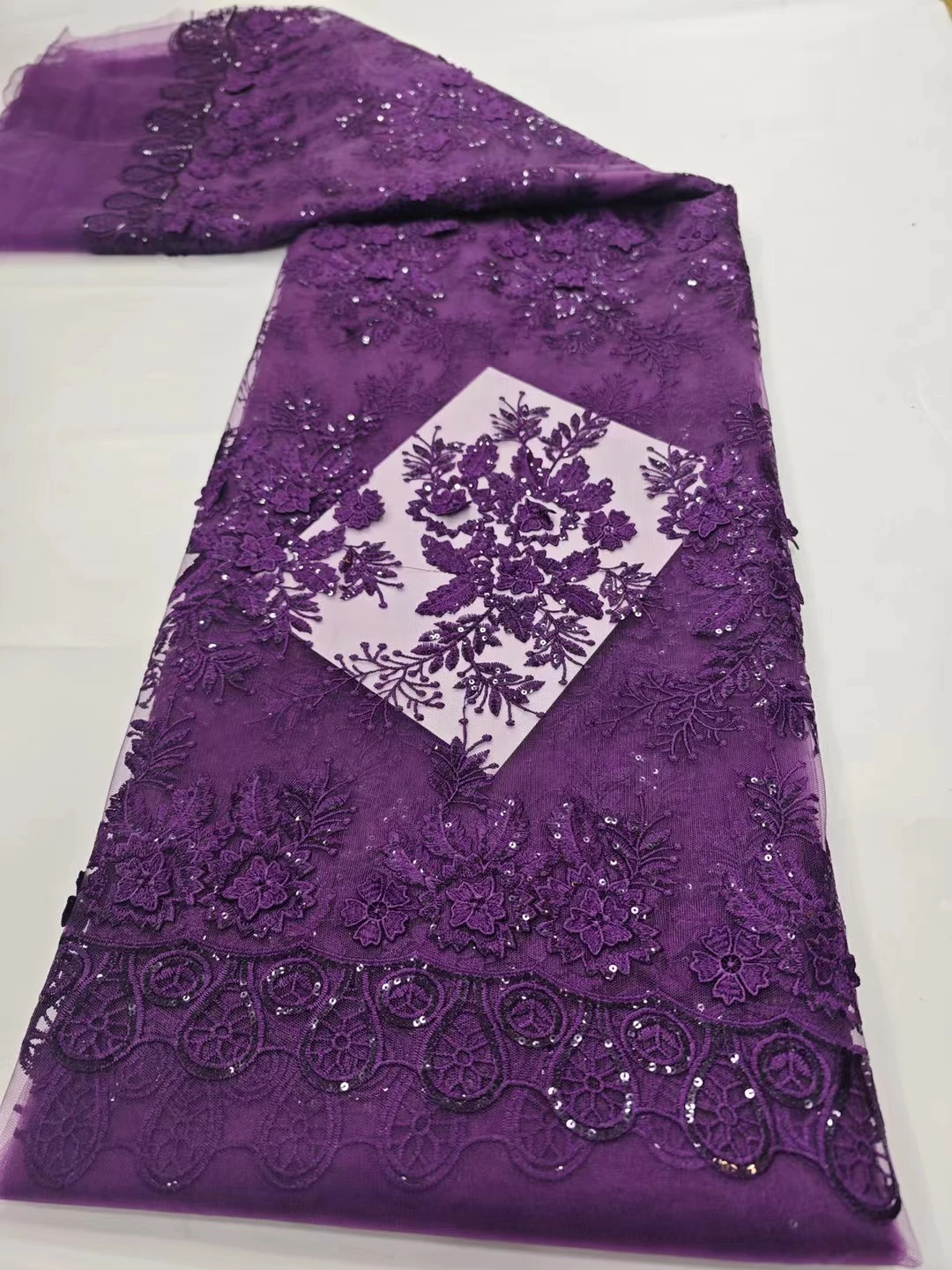 

NHDN11 Purple!Good quality African net lace with sequins,nice looking embroidered French tulle lace for party/wedding dress