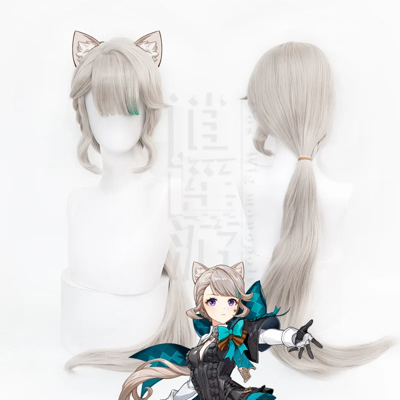 Genshin Impact Lynette Cosplay Wig Simulation Scalp Top Wind Cat Halloween Gift