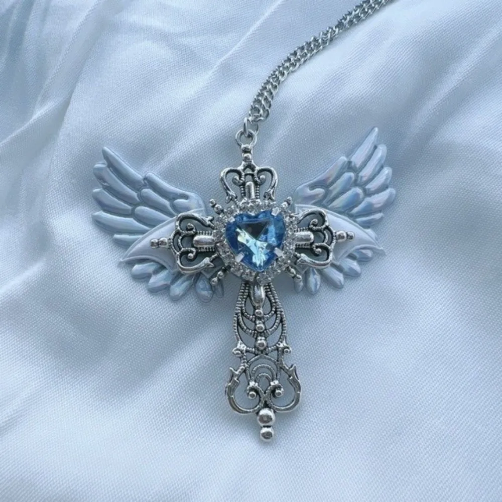 New Y2K Inspired Punk Faux Zirconia Adjustable Pendant Gothic Wings Heart Shaped Valentine's Day Gift
