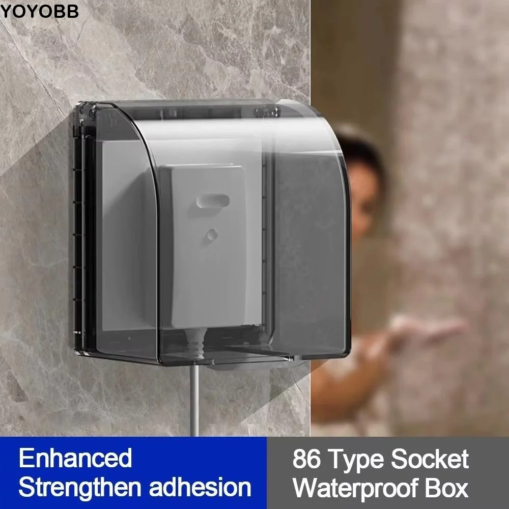 Self-Adhesive 86 Type Wall Socket Waterproof Box Prevent Electric Shock Antifouling Electric Plug Cover Safe Plastic