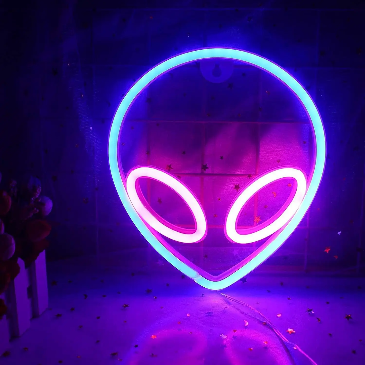 Pop 1PC Alien Neon Sign Decorations Neon Lights With USB Or Battery Powerd On/Off Switch Cool Alien Light Neon Signs For Bedroom