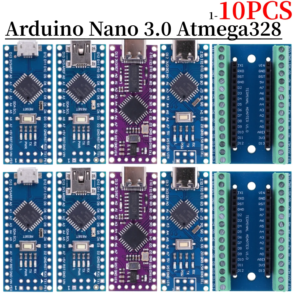 1-10 шт. для контроллера Arduino Nano 3,0 Atmega328 с Загрузчиком Mini Type-C Micro USB совместимая плата CH340 драйвер 16 МГц