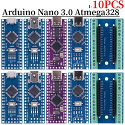 1-10PCS For Arduino Nano 3.0 Atmega328 Controller With The Bootloader Mini Type-C Micro USB Compatible Board CH340 Driver 16Mhz