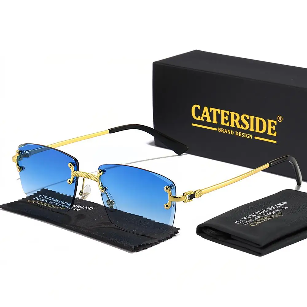 CATERSIDE Rahmenlose Sonnenbrille für Herren und Damen, luxuriöse Outdoor-Party-Sonnenbrille, Metallrahmen, Spiegel-Verlaufsgläser, UV400 – Detail 12