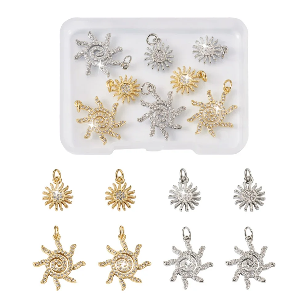 

8Pcs Brass Cubic Zirconia Sun Charms Pendants Platinum Gold Color Charms for Women Earrings Necklace Diy Jewelry Findings