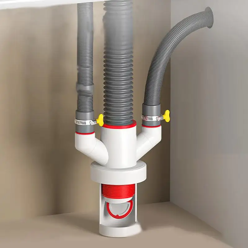 Washing Machine Drain A Three-Way Drain Distributor, A Dryer, A Drainage Pipe, A Three-Way Anti-Backflow Check Valve Connection