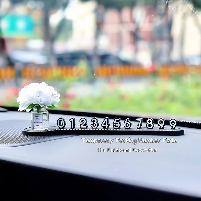 

Creative Temporary Parking Number Plate with Delicate Floral Accents - Stylish Dashboard Decoration For Woman Car Accessories