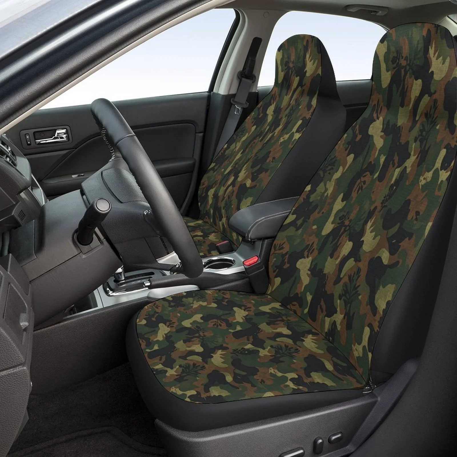 Camouflage Pattern Car Seat Cover Set For Most Cars - Trendy High-Quality Full Set With 2 Front & Rear Seat Protectors, Durable