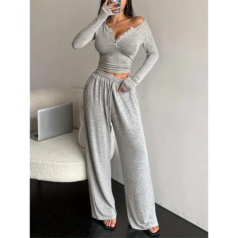 2025 New Spring Fashion Casual Women Solid Sweatsuit Set Suits Outfits Winter Tops 2 Two Piece Tracksuit Pant Set For Female