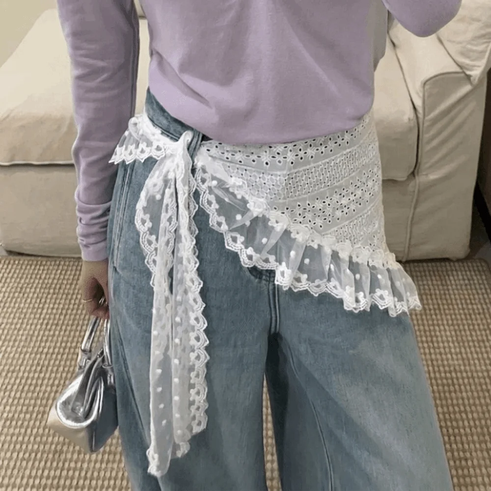 Multipurpose Lace Head Scarf Crochet Trim Embroidered Floral Pattern Triangle Shawl Lightweight Retro Lace Trim Neck Scarf