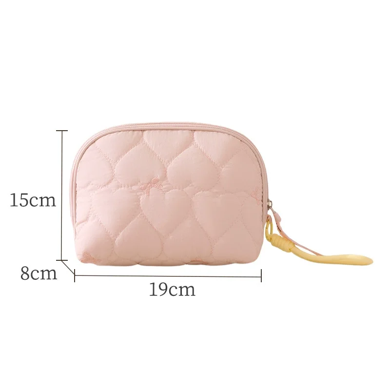 Heart Quilted Half-Moon Cosmetic Bag for Women, Soft Padded Makeup Organizer Pouch, Small Clutch Handheld Storage view 6