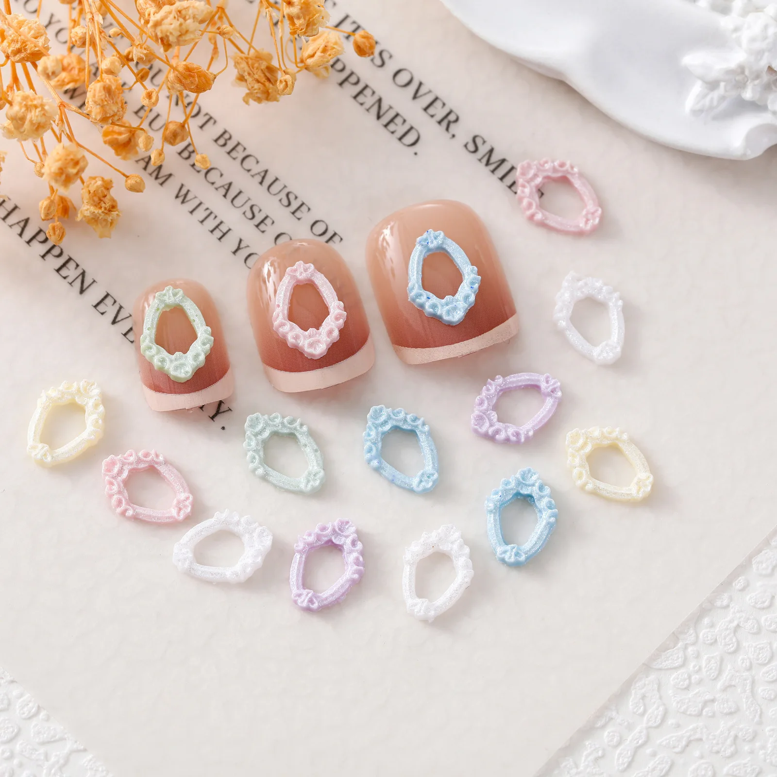 50pcs Photo Frame Nail Art Accessories Colorful Rhombus Resin Diy Nail Art Phone Case Hairpin Decorations Accessories