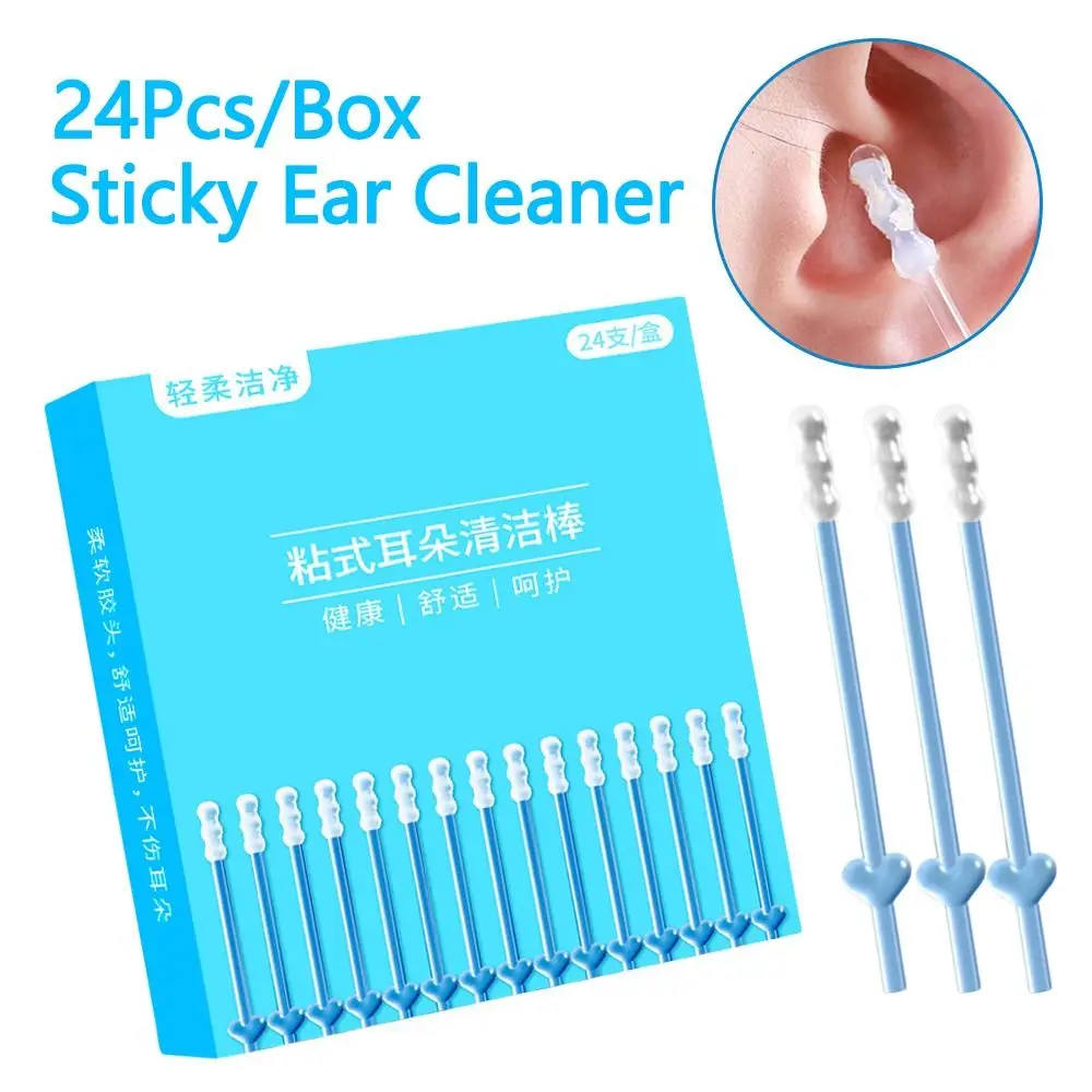 24PCS/Box New Silicone Disposable Ear Swabs Soft Ear Cleaner Sticky Ear Swabs Ear Wax Removal Tool Adults