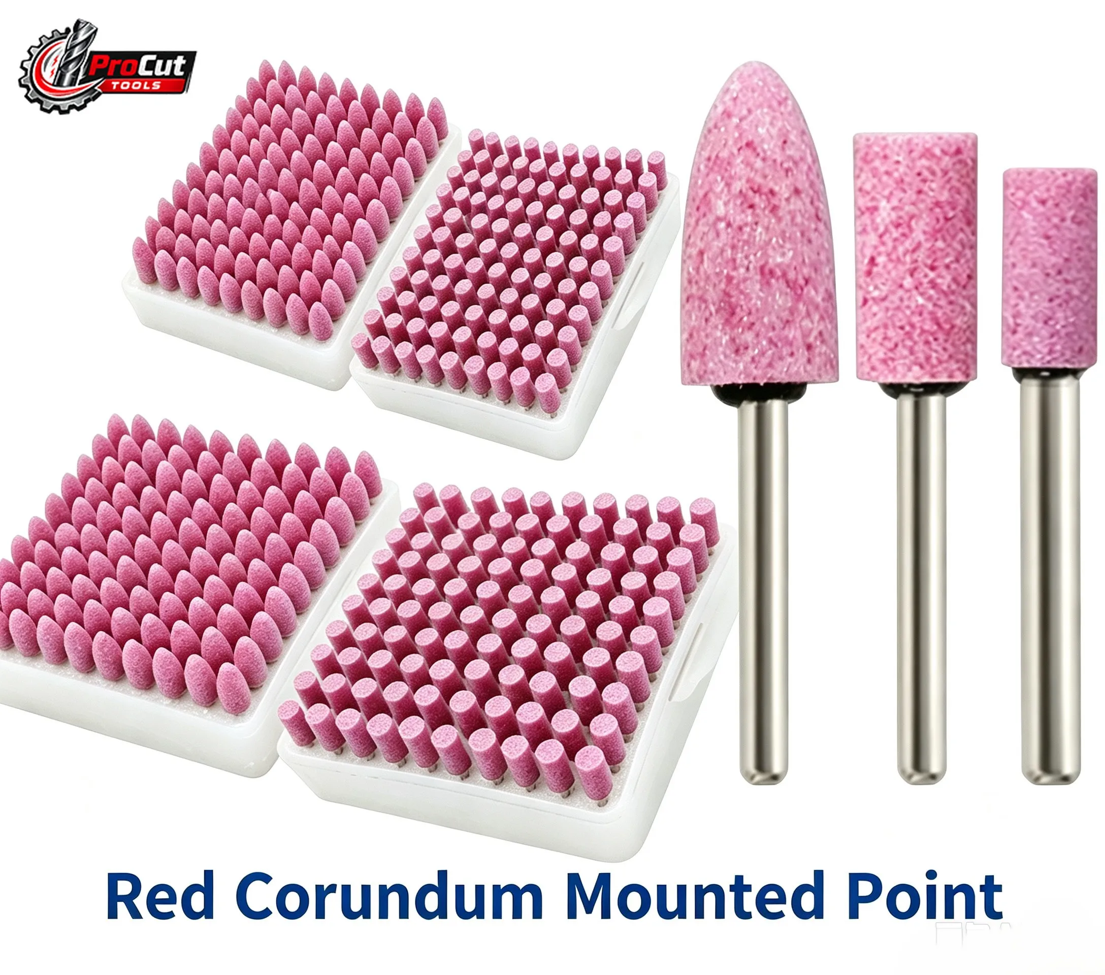 Red Corundum Mounted Point YLLYQ, Cylindrical Grinding Head, Stone Polishing Bur, Mold Polishing Mini Grinding Bit, 100Pcs/Set