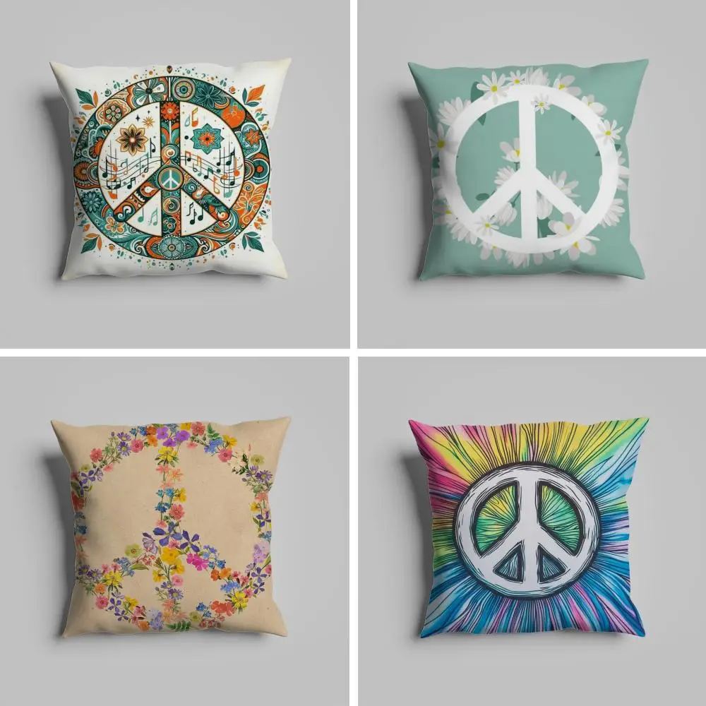 

Pillow Case luxurious home office, sofa decorative Multi sized car seat cushions, pillowcases Peace sign flower oil art