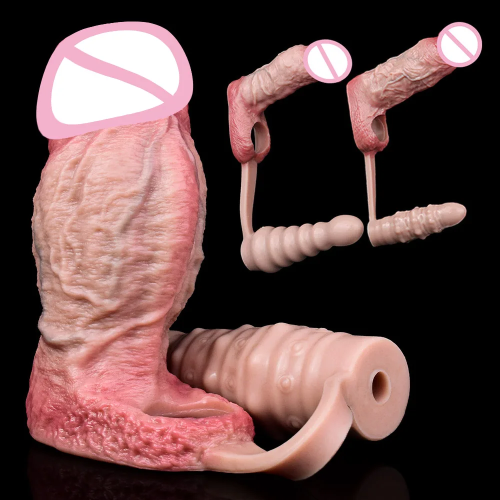 NNSX Skin-like Penis Sleeve with Anal Dildo Thick Silicone Cock Sheath Penis Extension Sex Toy for Men Dick Girth Enlargement