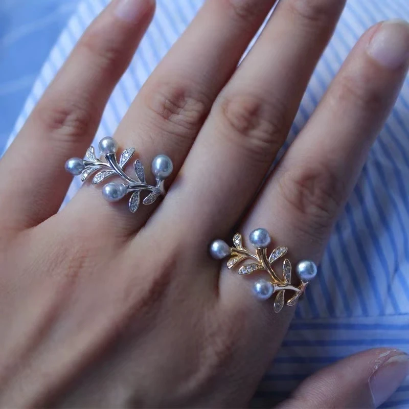 925 Sterling Silver Adjustable Ring Mount Settings Findings Mountings Accessory Parts Fittings for 3-5mm Pearls 5pcs/lot