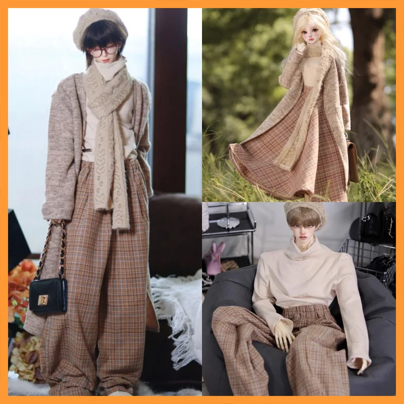 

1/3 Scale 1/4 Scale Artistic Retro Style Oat Colored Knitted Cardigan Red Brown Long Skirt Fit BJD 3points 4points Big Dolls