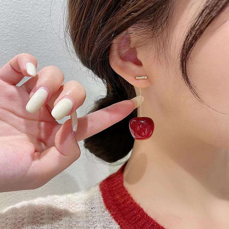 Accessories for Women Red Cherry Earrings for Women Fruit Statement Dangle Earring Wedding Party Korean Jewelry Gift Mujer