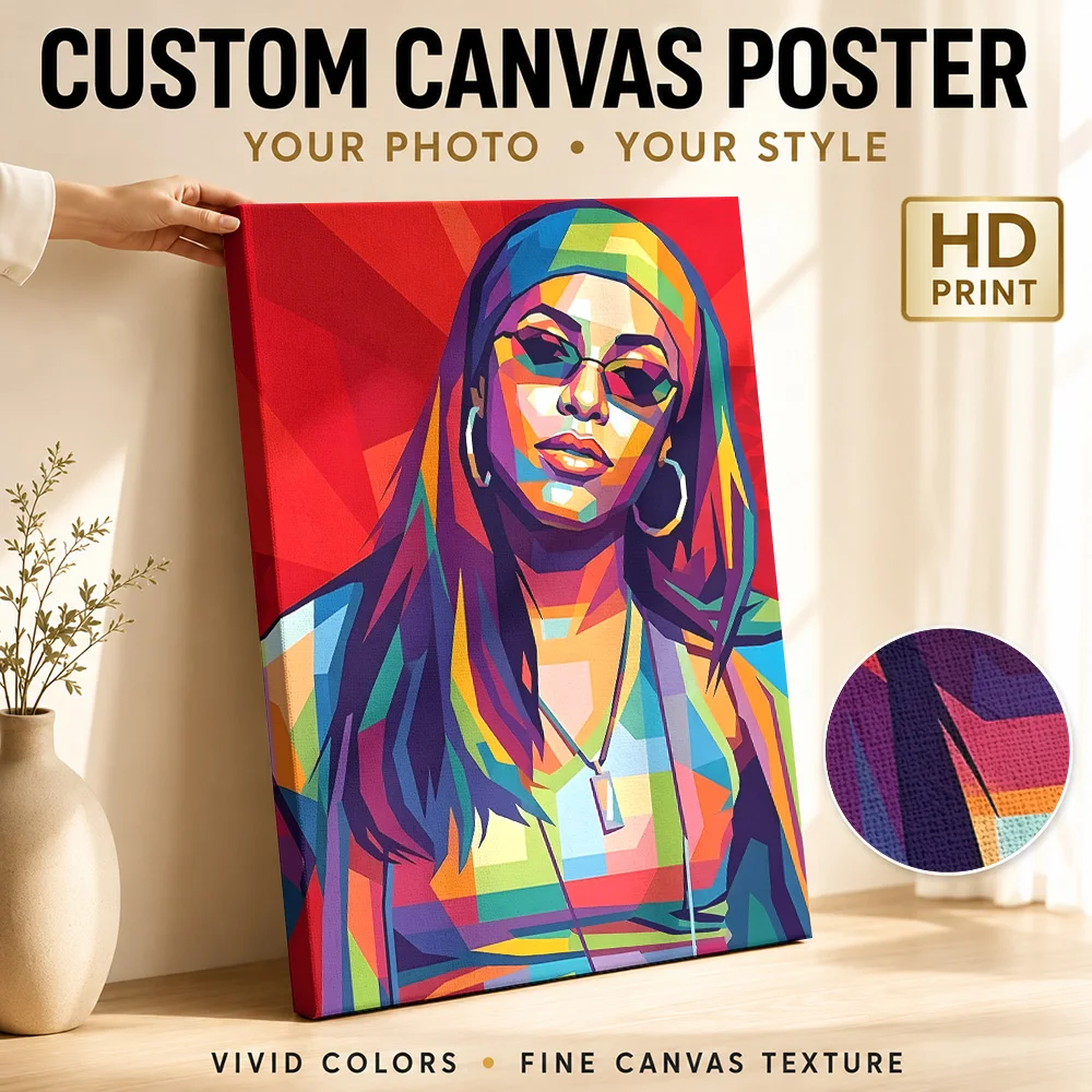 Aaliyah Wpap Canvas Poster Custom Photo Modern Aesthetic Canvas Wall Art for Dining Room Decor Ready to Hang Housewarming Gift