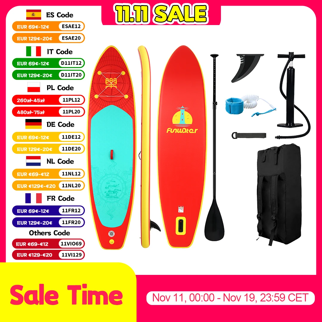 FunWater 11' Blue Red Sup Board Inflatable Surfboard Stand Up Paddle Board Inflatable Sup PaddleBoard with Accessories