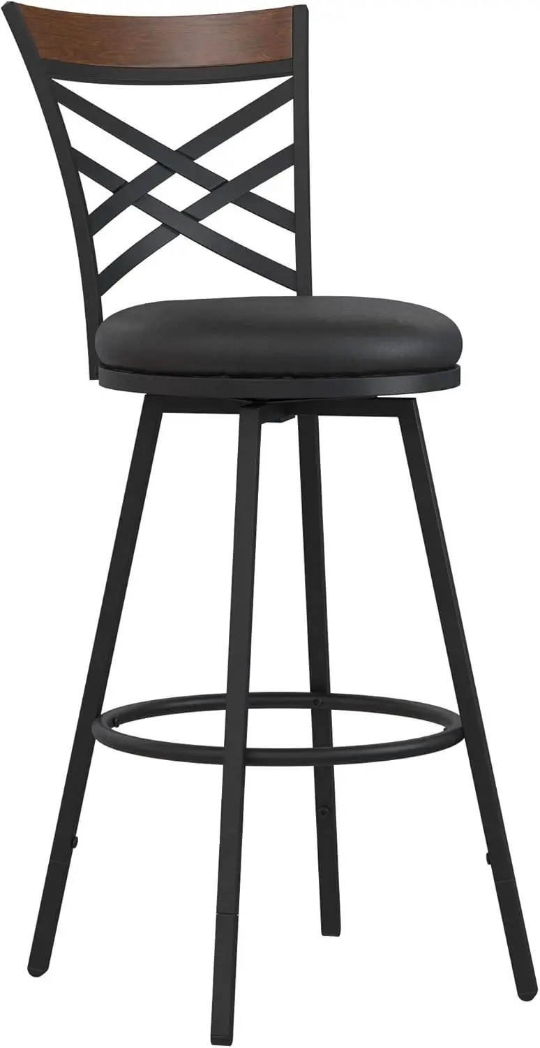 Upholstered Seat Swivel Black PU, Set of 3 BarstoolTall back bar stools with faux leather upholstered cushion seating to bring