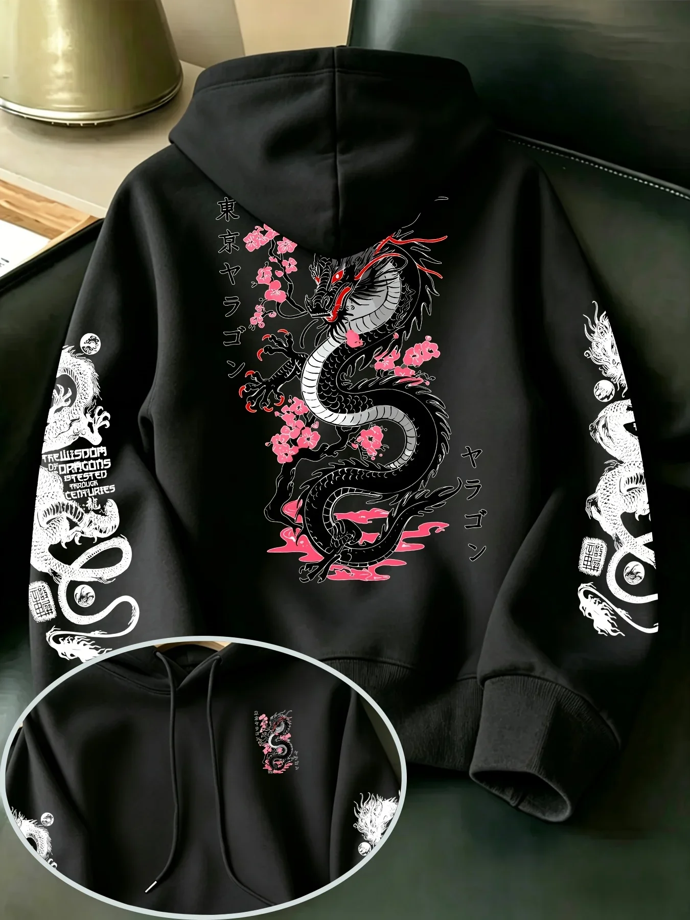 Men's Japanese Style Hoodie Tokyo Dragon Cherry Blossom Graphic Print Sweatshirt Oversized Asian Streetwear Autumn Winter Tops