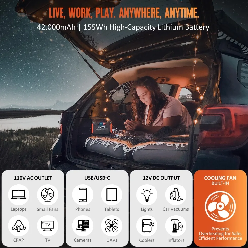 ポータブル155Wh電源 - 30Wソーラーパネル付き - 最大出力150W/110V AC、18W USB-C、デュアルUSB-Aポート、12V DC出力 - S