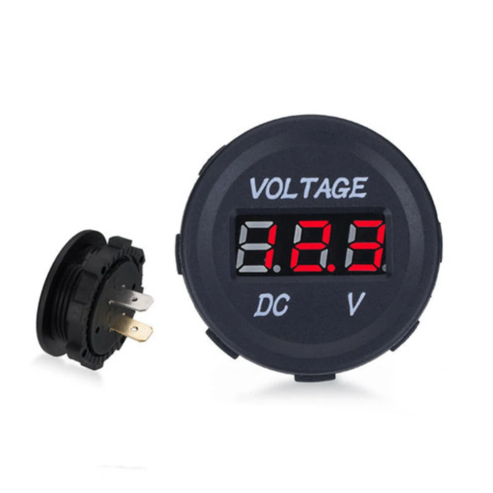 Mini Round Waterproof Waterwheel Ship Motorcycle DC6V-30V Led Panel Red Digital Voltmeter Tester Display Voltmeter