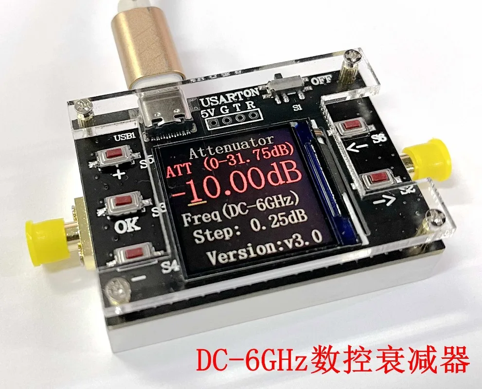TYPE-C Type 6G Digital Programmable Radio Frequency Attenuator with 30DB TFT Display, CNC Shell, Supporting Communication