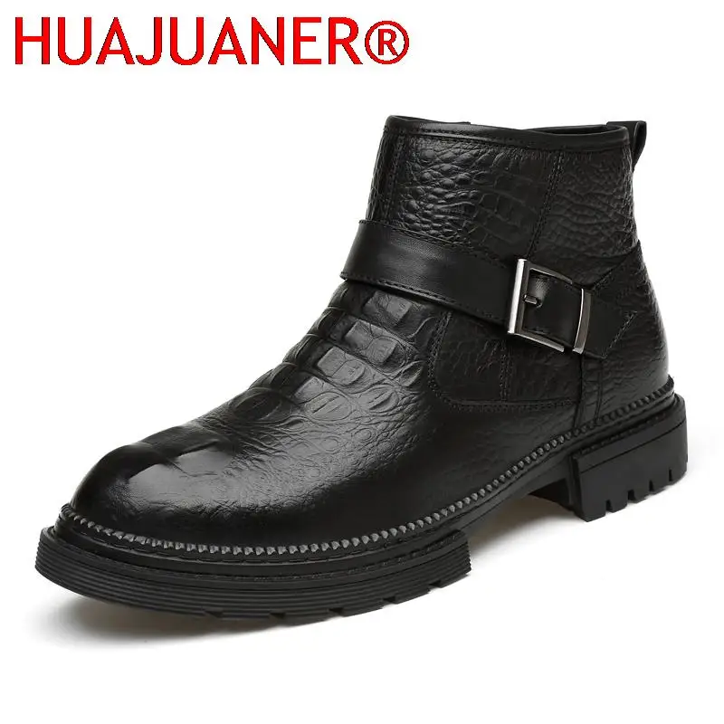 

Men Boots Genuine Leather Man Ankle Boots Crocodile Pattern Oxford High Quality Desert Bots Mens Slip on Shoes Plus Size 38-47