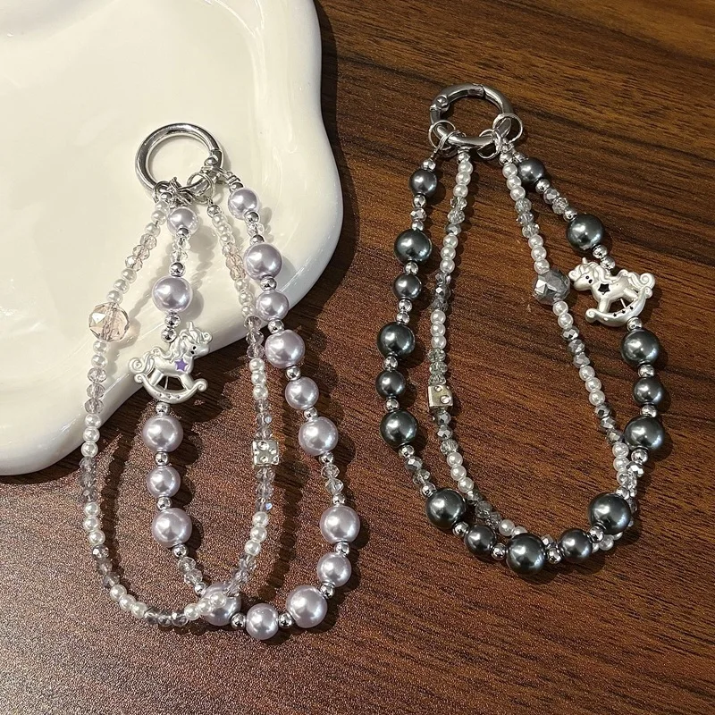 

Роскошный высококачественный ремешок для телефона в стиле Ins, двухслойный бисерный кулон для сумки с жемчугом в виде Троянского коня