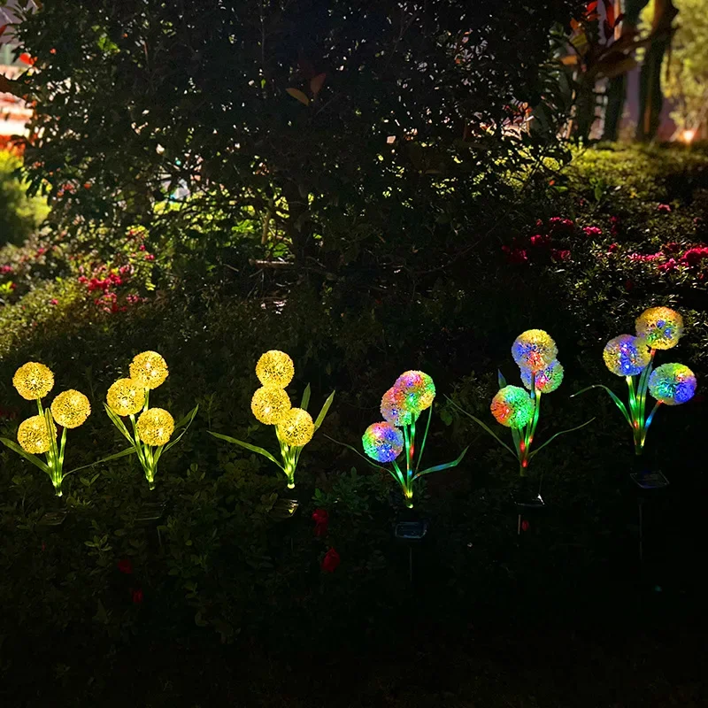 3 solar dandelion lights outdoor lawn garden decorative lights LED green onion bulb landscape lights warm color