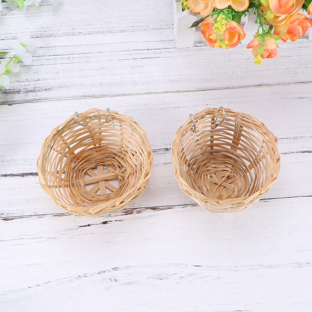 4Pcs Bamboo Bird Nest Handmade Hanging Bamboo Parrot Nest Cage Decoration Cozy Birds Garden Supplies