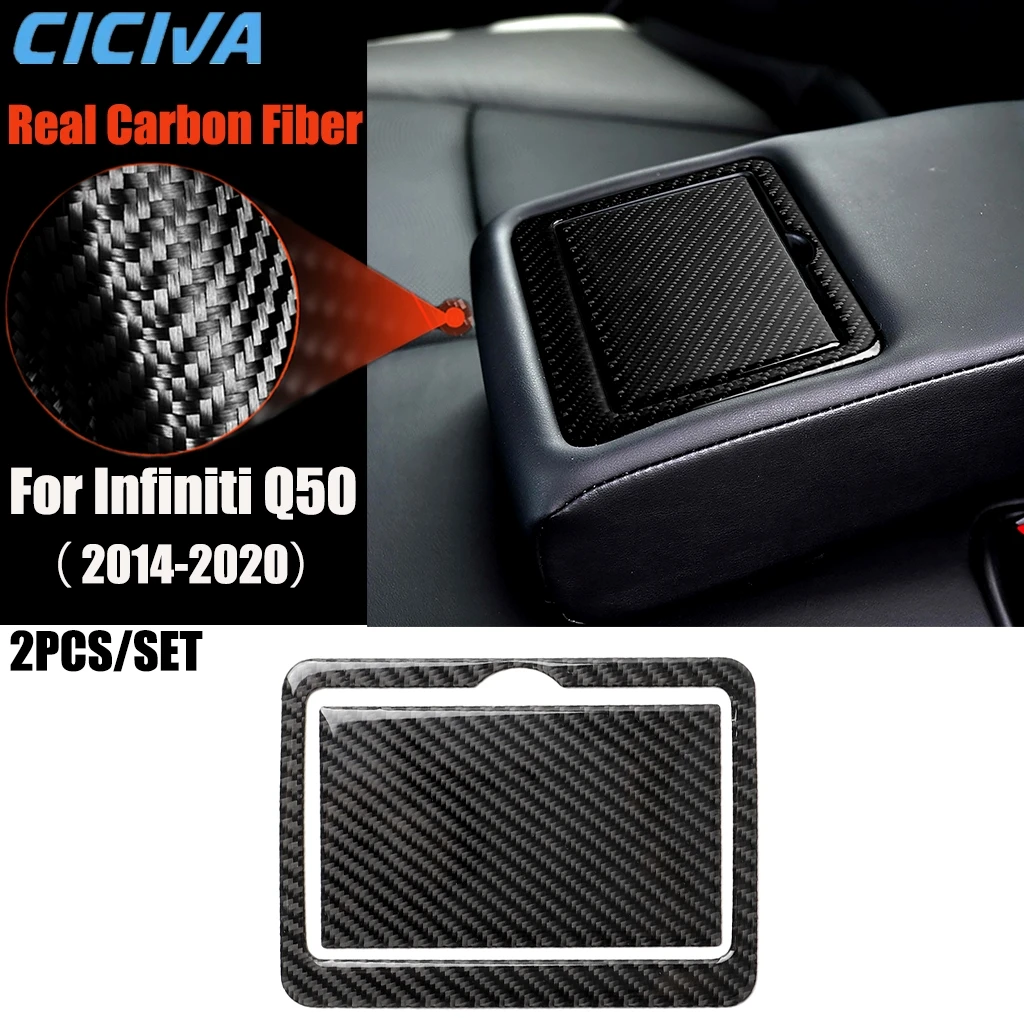 

Carbon Fiber Car Accessories Rear Center Cup Holder Panel Modified Interior Trim Cover Soft Sticker For Infiniti Q50 2014-2020