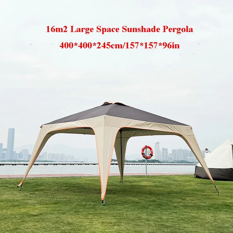 

Large Space Sunshade Silver Coated Fabric Sunscreen Rainproof Outdoor Camping Family Tourist Pergola Can Attach Removable Walls