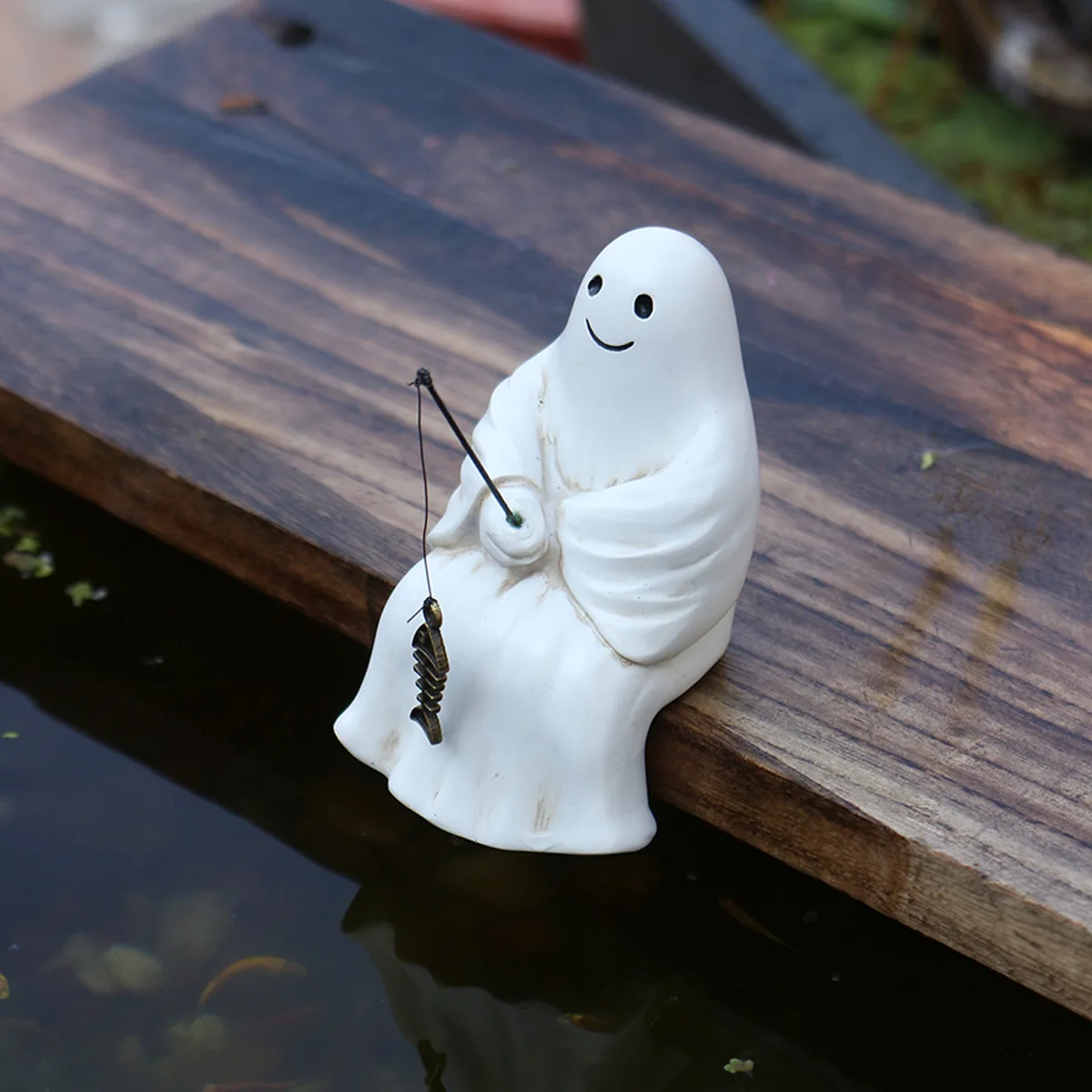 

Рыболовная скульптура-призрак для декора сада, фигурки на Хэллоуин, книжная полка, стол, украшение для цветочного горшка, аксессуары для интерьера на открытом воздухе