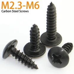 10/20/50pcs M2 M2.3 M2.6 M3 M4 M5 M6 CM Black Carbon Steel Phillips Truss Head Cross Recessed Mushroom Head Self Tapping Screws