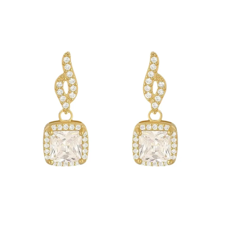 Women's High-End Square Geometric Diamond Stud Earrings Versatile Internet Famous Temperament Design Fashion Jewelry Accessory