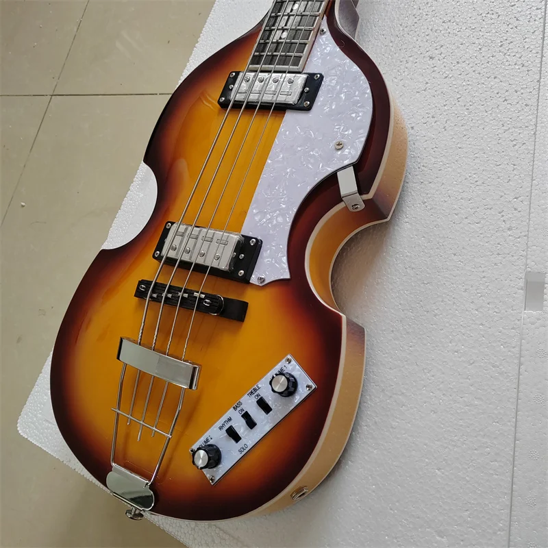 Hollow Shaped 4-String Electric Bass Guitar with Pearl Guard Plate And Chrome Accessories