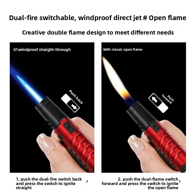 New Windproof and High-temperature Dual Flame Cigar Spray Gun Lighter Metal Handheld Inflatable High-end Kitchen Lighter view 4