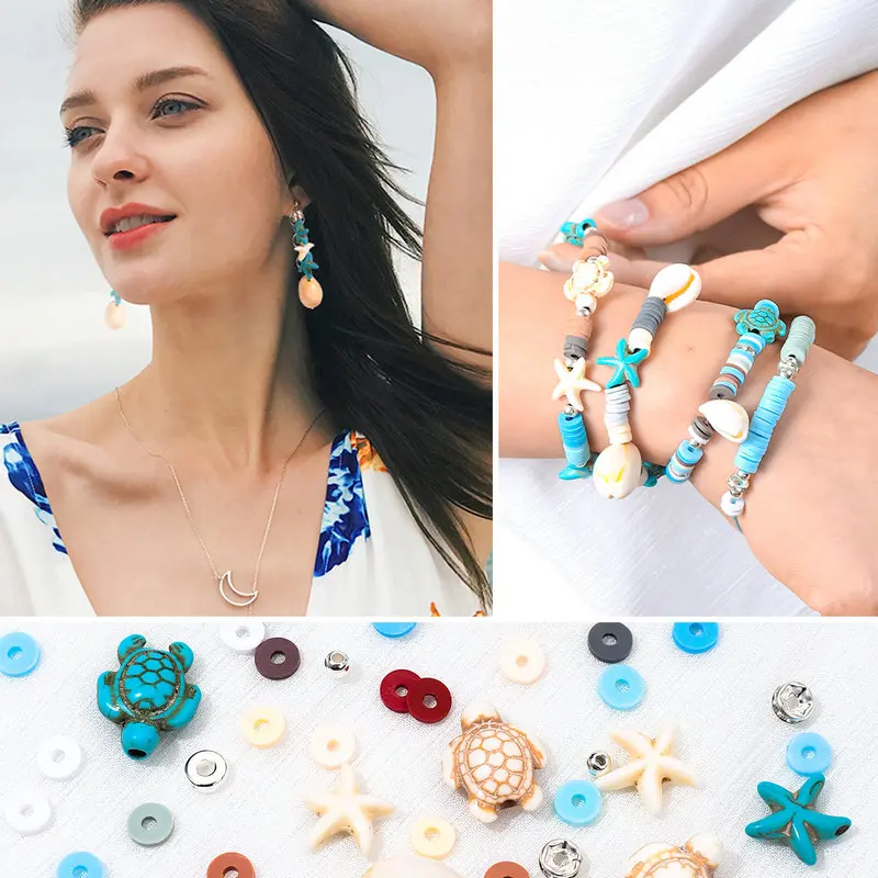 2000pcs Ocean Breeze Jewelry Making Kit Polymer Clay Beads Summer Themed Friendship Bracelets Making Kit for DIY Craft Supplies