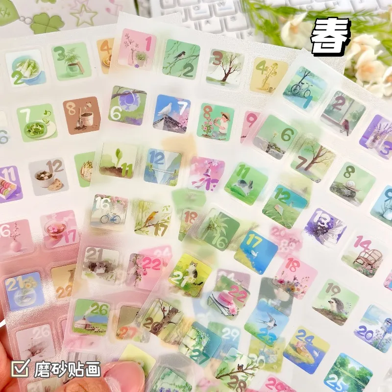 12pcs Four Seasons Frosted Die-Cut Stickers INS Style Laptop Phone Case Journal Decor