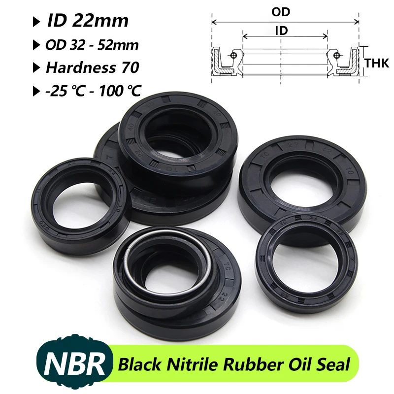 ID 22mm NBR Oil Seal TC-22*32/35/38/40/42/45/47/48/50/52*5/7/8/10mm Skeleton Nitrile Rubber Shaft Double Lip Gasket Good sealing