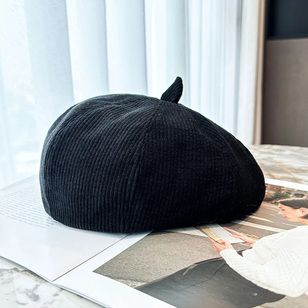 Cappello berretto retrò casual Cappello da pittore artistico versatile Cappello in velluto a coste tinta unita regolabile per donna