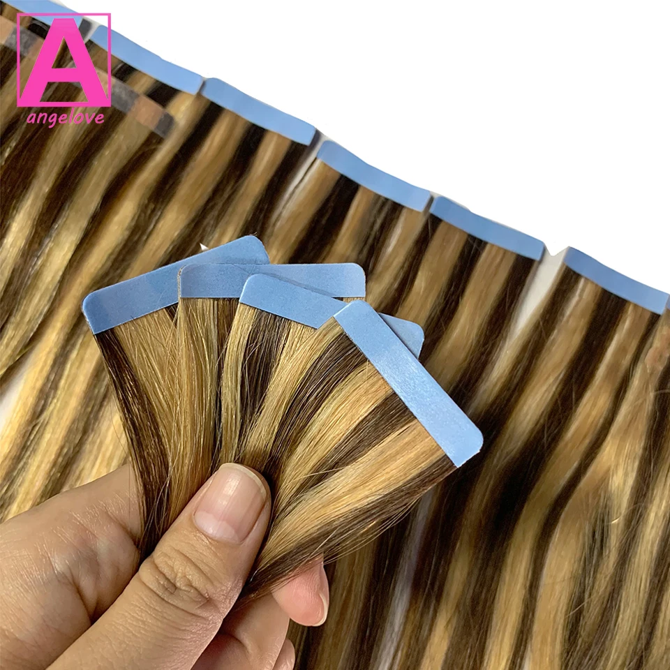 

Tape In Hair Extensions 100% Remy Natural Human Hair Skin Weft Invisiable Seamless Omber Color P4/27 Glue For Salon