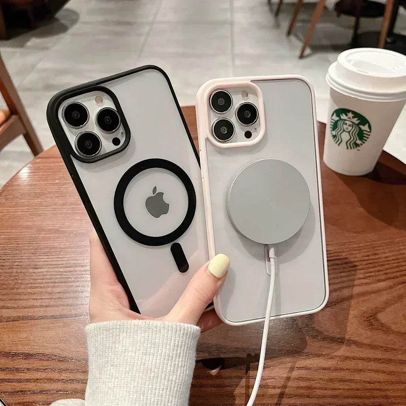 Colorful Transparent For Magsafe Magnetic Wireless Charging Case for iPhone 16 15 14 13 12 11 Pro Max Hard Acrylic Cover