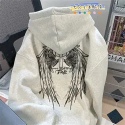 American autumn and winter high street men and women trendy personalized wing print hoodie couple loose casual top harajuku y2k