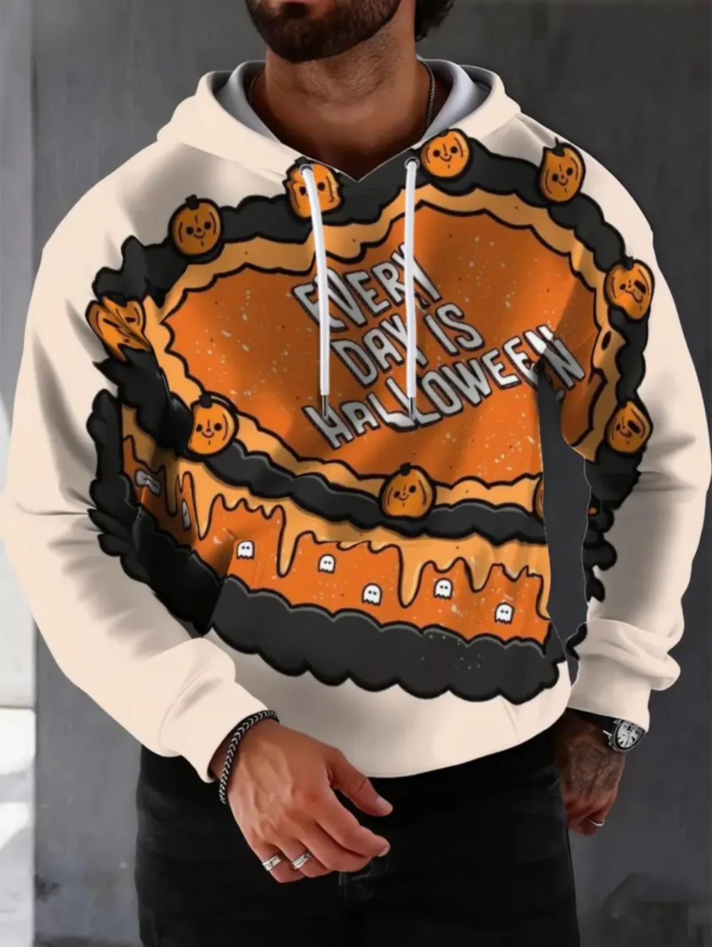 Halloween Men Sweatshirts Long Sleeve Pumpkin Print Hoodie for Man Casual Streetwear Pullover Y2k Clothes Vintage Male Clothing
