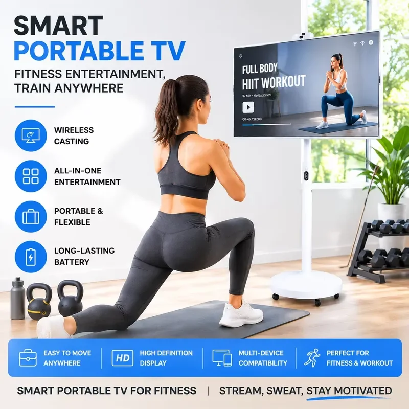BOLRZO 32-Inch portable smart TV LCD screen wireless touch screen mobile TV streaming removable smart screen suitable for